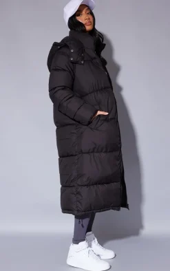 Petite Black Longline Puffer Coat