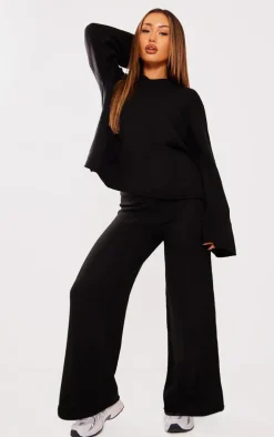 Petite Black Luxe Knit Pocket Hooded Sweater