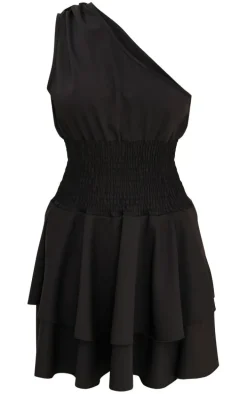Petite Black One Shoulder Frill Dress