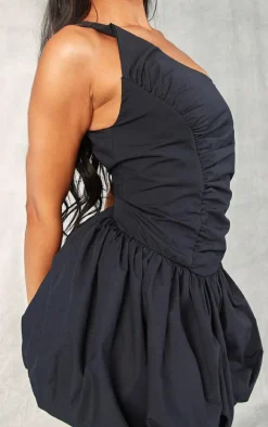Petite Black One Shoulder Puffball Mini Dress