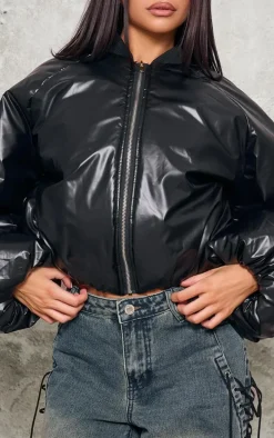 Petite Black Oversized Bomber Puffer Jacket