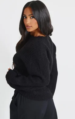 Petite Black Oversized Fluffy Knitted Sweater