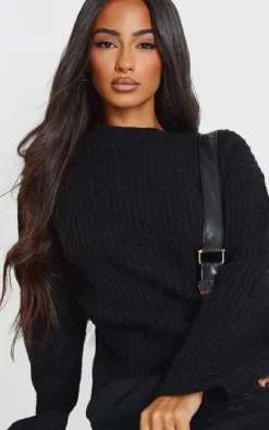 Petite Black Oversized Fluffy Knitted Sweater