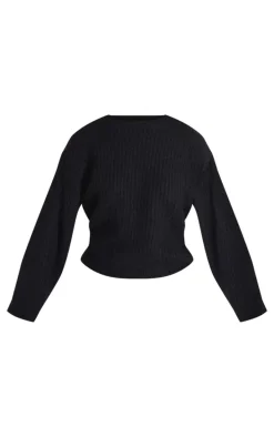 Petite Black Oversized Fluffy Knitted Sweater