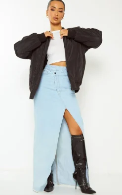 Petite Black Oversized Zip Up Bomber Jacket