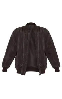 Petite Black Oversized Zip Up Bomber Jacket