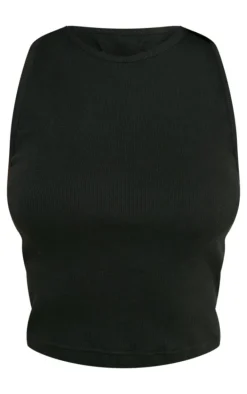 Petite Black Premium Ribbed Racer Neck Crop Top