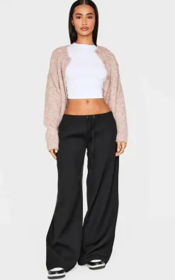 Petite Black Premium Woven Drawstring Waistband Low Rise Pants