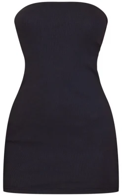 Petite Black Rib Bandeau Bodycon Dress