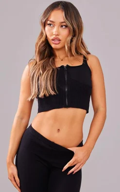 Petite Black Ribbed Cup Detail Top
