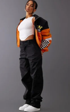 Petite Black Shell Straight Cargo Pocket Sweatpants