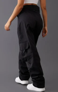 Petite Black Shell Straight Cargo Pocket Sweatpants