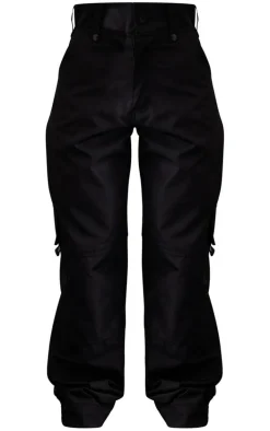 Petite Black Shell Straight Cargo Pocket Sweatpants
