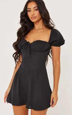 Petite Black Short Sleeve Mini Dress