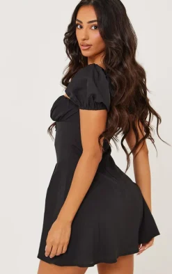 Petite Black Short Sleeve Mini Dress
