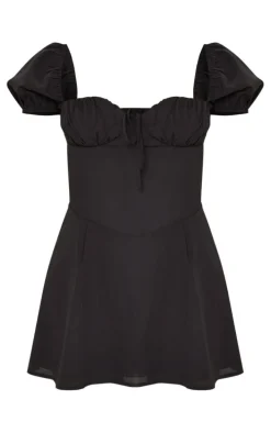Petite Black Short Sleeve Mini Dress