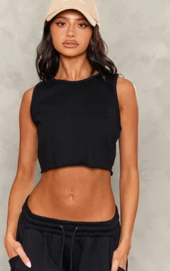 Petite Black Sleeveless Raw Edge Tank Top