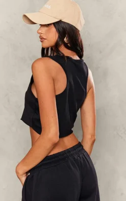 Petite Black Sleeveless Raw Edge Tank Top