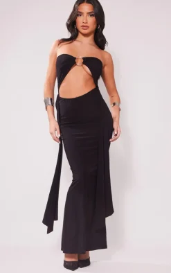 Petite Black Slinky Bandeau Cut Out Maxi Dress