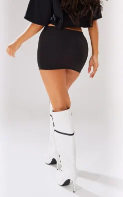 Petite Black Slinky Basic Low Rise Extreme Micro Mini Skirt