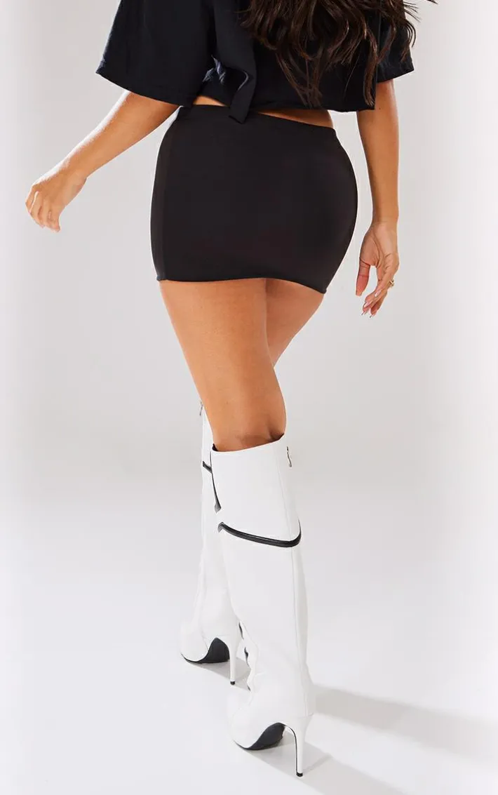 Petite Black Slinky Basic Low Rise Extreme Micro Mini Skirt