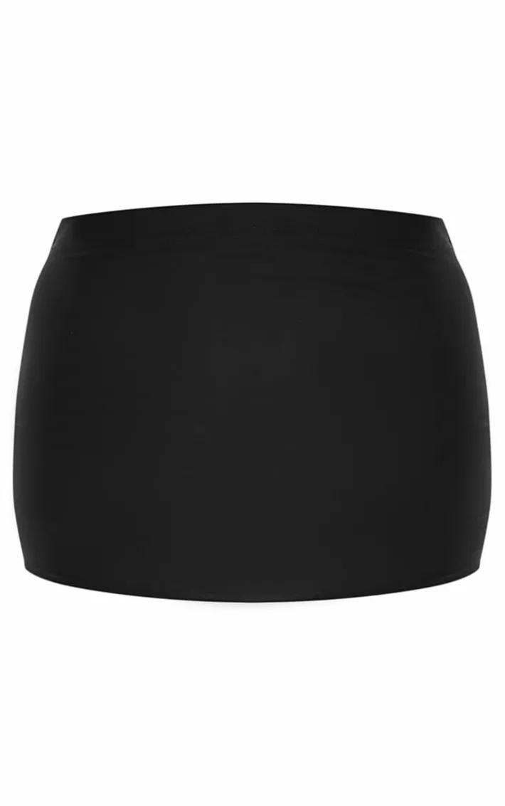 Petite Black Slinky Basic Low Rise Extreme Micro Mini Skirt