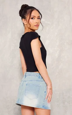 Petite Black Slinky Cap Sleeve Crop Top