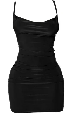 Petite Black Slinky Cowl Neck Bodycon Dress