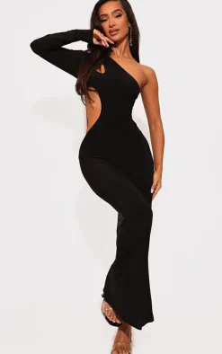 Petite Black Slinky Cut Out Maxi Dress