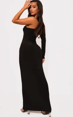 Petite Black Slinky Cut Out Maxi Dress