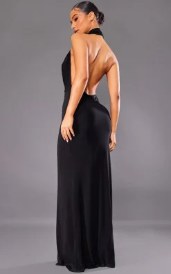Petite Black Slinky Extreme Cowl Backless Midaxi Dress