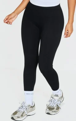 Petite Black Snatched Rib Seamless Leggings
