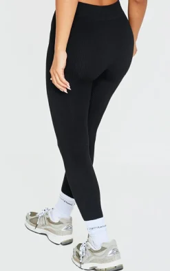 Petite Black Snatched Rib Seamless Leggings