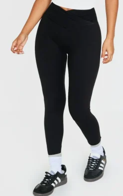 Petite Black Snatched Sculpt Wrap Over Leggings