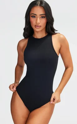 Petite Black Snatched Sculpt Racer Bodysuit