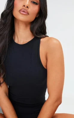 Petite Black Snatched Sculpt Racer Bodysuit
