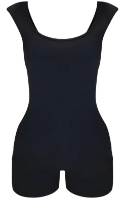 Petite Black Snatched Sculpt Open Back Unitard
