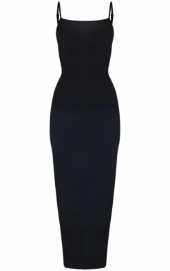 Petite Black Snatched Sculpt Strappy Maxi Dress