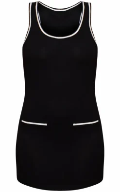 Petite Black Soft Knitted Sleeveless Mini Dress With Contrast Details
