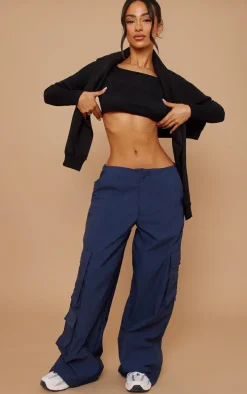 Petite Black Square Neck Ribbed Long Sleeve Crop Top