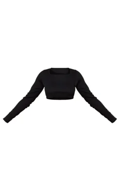 Petite Black Square Neck Ribbed Long Sleeve Crop Top