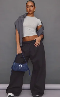 Petite Black Super Wide Leg Elasticated Waist Sweatpants