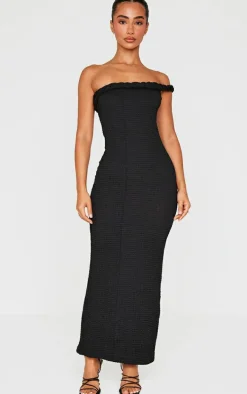 Petite Black Textured Twist Detail Maxi Dress