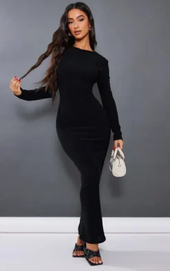 Petite Black Towelled Maxi Dress