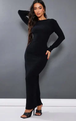 Petite Black Towelled Maxi Dress