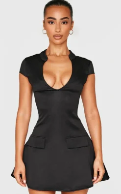 Petite Black Woven Structured Shift Dress