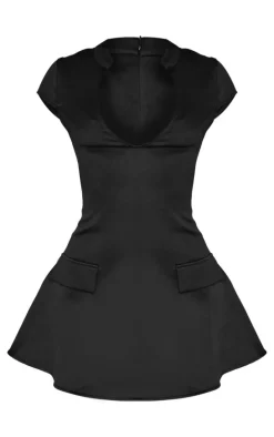 Petite Black Woven Structured Shift Dress