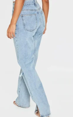 Petite Bleach Wash Ripped Split Hem Jeans