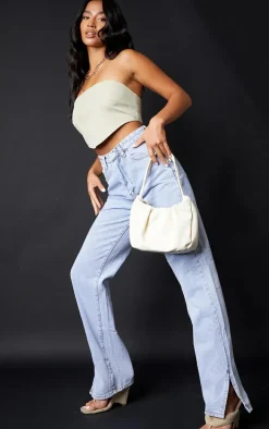 Petite Bleach Wash Split Hem Jeans