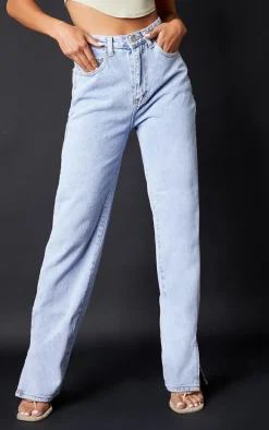 Petite Bleach Wash Split Hem Jeans